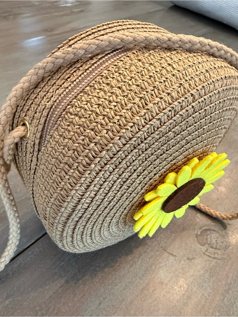 Straw Round Crossbody Bag with Yellow Sunflower Accent - Picture 12 of 12
